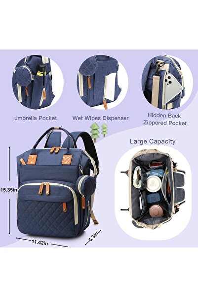 Generic Multifunctional foldable infant backpack and portable crib for mother and baby, children's travel bag, dark blue color