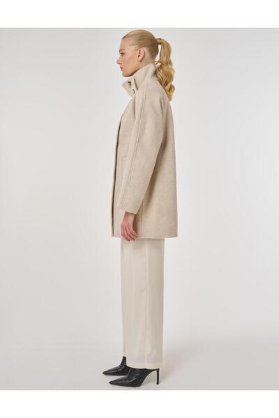 Kayra Mock Neck Short Cashmere Coat Cream