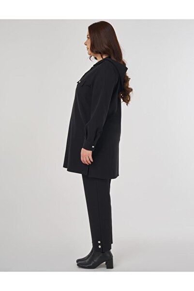 Kayra Casual Cut Double Suit with Flap Pockets Black
