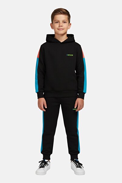 Nautica Competition Kids Boy 2 Pieces Brand Logo Hoodie With Jogger Pants Set, Black