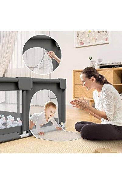 Bukela Baby Playpen Grey Play Pens Safe Anti-Fall Play Yard with Gates 180x200cm