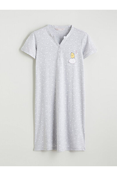 LC Waikiki Gri Kaçık Yaka Civciv Baskılı Hamile Gecelik