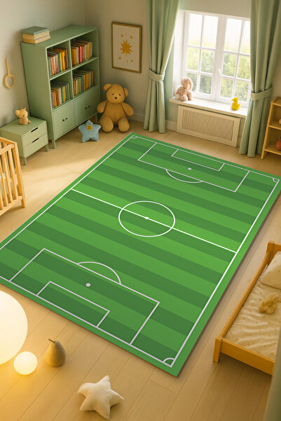Kessy Home Studio Futbol Sahası Desenli Çocuk Oda Halısı Makinede Yıkanabilir...