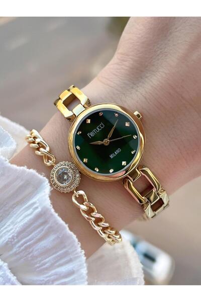 Ferrucci Küçük Vintage Kasa Çelik Kordon 2 Yıl Garantili 3 Atm Kadın Kol Saati+Bileklik FY.03644.2