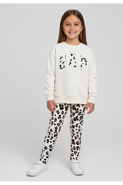 NOBLEKIDS Leopard Pattern Embroidered Girls' Set – Sweatshirt & Leggings Bottom, Ages 2–8