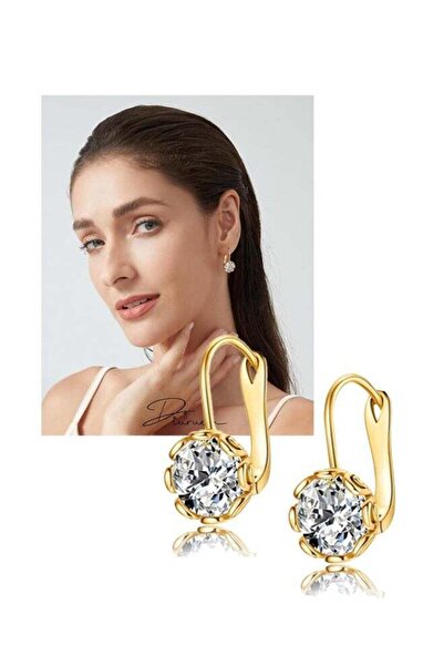 Arabest Round Crystal Flower Drop Earrings, Elegant Diamond Drop Earrings, Prong Setting Wedding Earrings