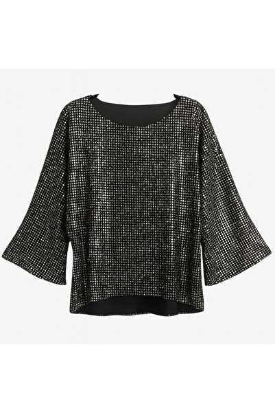 Hayalet Silver Sequined Plus Size Evening Blouse – Sparkling Relaxed Fit Stylish Top | Limited Edition | Custom Tailoring