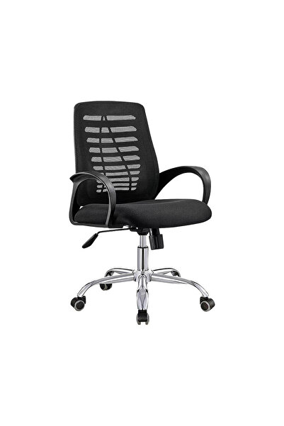 POWER Black adjustable swivel mesh office chair with metal legs.