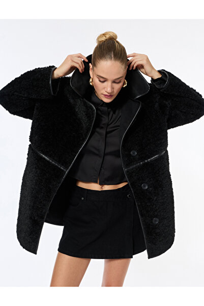 Koton Bonded Coat Oversized Plush Buttoned Pocket Double-Breasted Long Sleeve