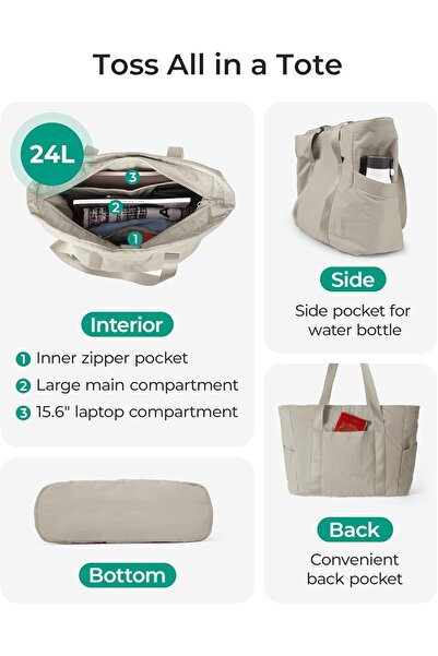 BAGSMART Large Women's Tote Bag with Top Handle and Buckle for Yoga Mat, Gym, Work, School