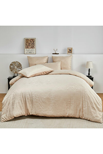OEM Cream satin bed linen, duvet cover 200x200 cm, 5 pillowcases 65x65 cm
