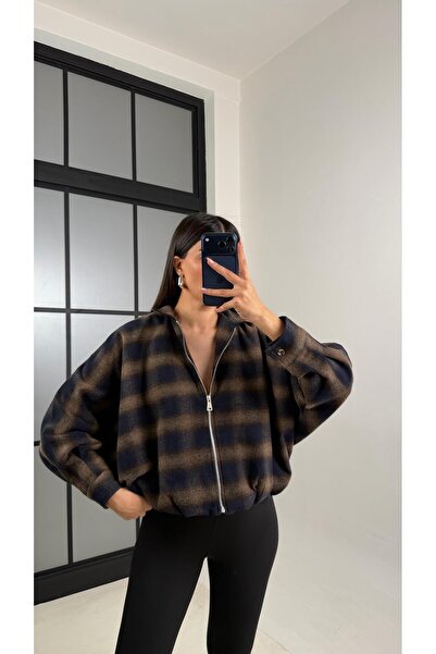 Gaus Brown Plaid Lined Bomber Jacket Gaus-00810