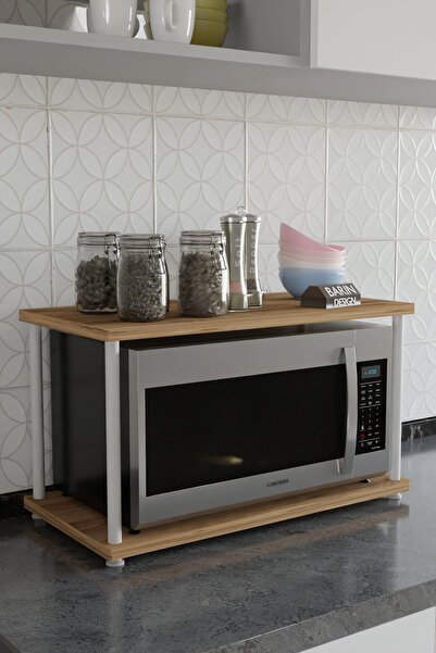 BARIN DESIGN Çevir Kur Mutfak Tezgah Üstü Mikrodalga Rafı Beyaz Demir Organiz...