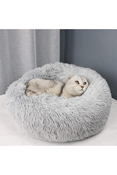 BODISEINT Modern Soft Plush Round Pet Bed (24" D x 8" H, Light Grey)