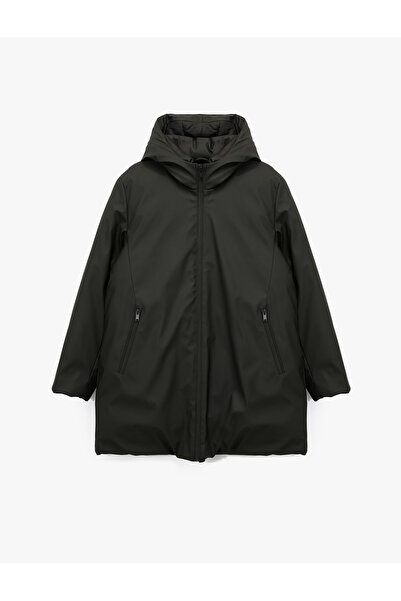 Koton Hooded Water Repellent Long Sleeve Zippered Pocket Detailed Anorak Coat