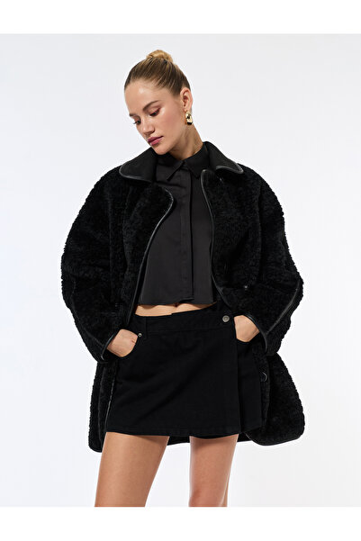 Koton Bonded Coat Oversized Plush Buttoned Pocket Double-Breasted Long Sleeve