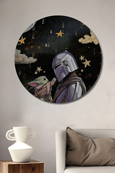 aylintac Dekoratif Ahşap Yuvarlak Mandalorian Ve Grogu Tablosu Ev/Ofis/İşyeri...