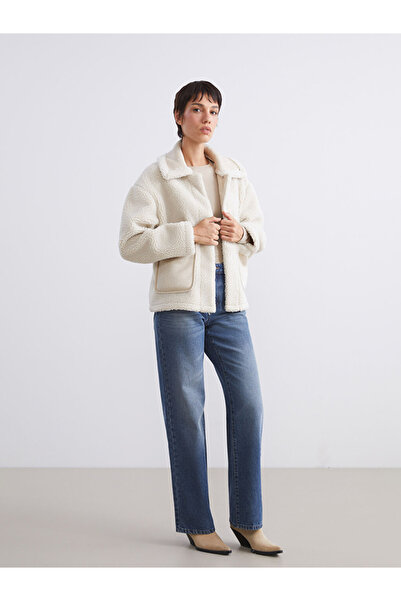 LC Waikiki Vision Ecru Jacket Collar Women's Teddy Coat