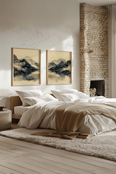 STARYUNA Set of 2 Paintings with Wooden Frame and Watercolor Effect Mountain View Yuna445