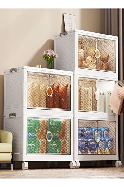 C&C Home Folding Plastic Storage Bins with Lids, Stackable Organizer with Wheels