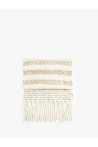 Koton Striped Soft Textured Tasseled Long Scarf