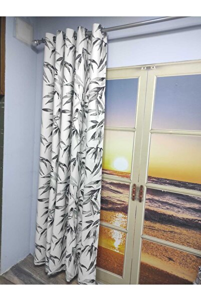 Evcimenhome Thermal Lined Linen Rustic Curtain with Eyelet Metal Rings 170Cmx225Cm Leaf