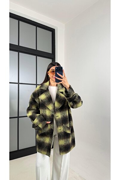 Gaus Green Checkered Lined Pocket Design Coat Gaus-00804