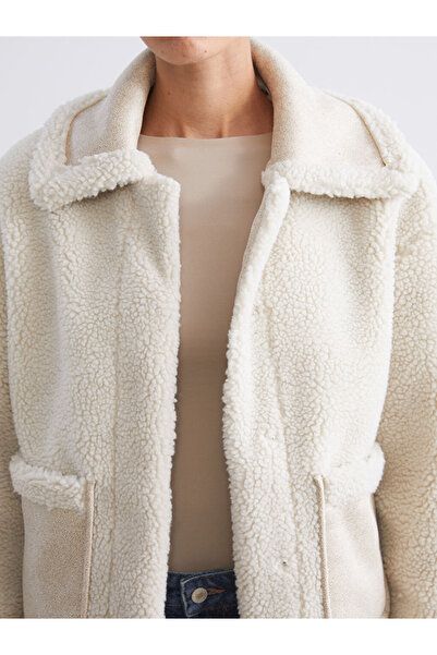 LC Waikiki Vision Ecru Jacket Collar Women's Teddy Coat