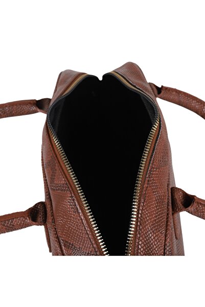 Reseen Snake Skin Look Zippered Handle Handbag