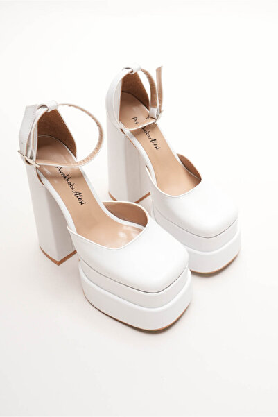 Ayakkabı Ateşi Black Suede Double Platform Chunky Heel Women's Shoes - Ankle Strap Blunt Toe Evening Dress