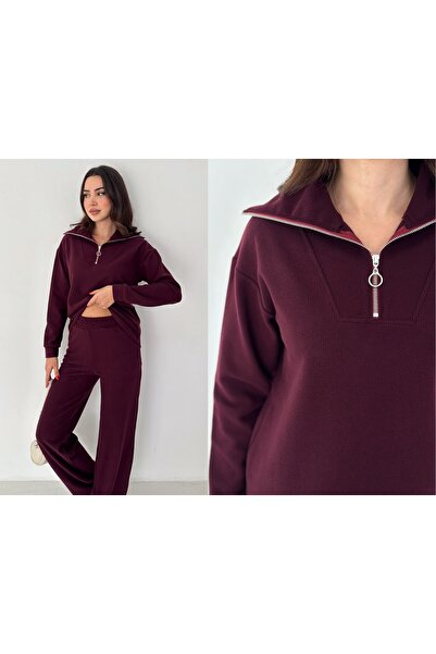 Gugus Women's Selani̇k Stand-Up Collar Zippered Knitted Fabric Bottom/Top Set