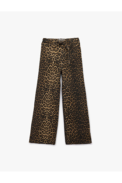 Koton Normal Bel Düğmeli Cepli Düz Paça Leopar Desenli Pantolon -Straight Fit Jeans