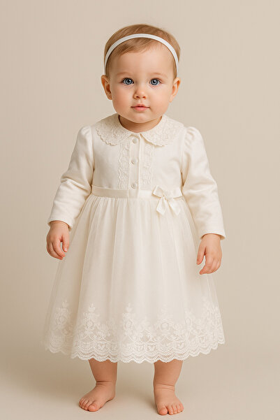 Katia&Bony Baby Girl Lace Buttoned Dress White