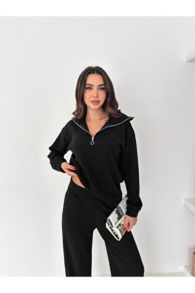 Gugus Women's Selani̇k Stand-Up Collar Zippered Knitted Fabric Bottom/Top Set