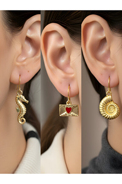 TURBİJ طقم أقراط نسائية مكون من 3 قطع مع رمزات عصرية