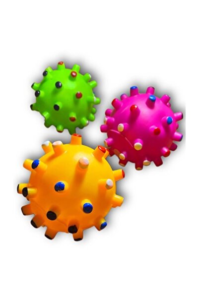 OEM Set de 3 bile cu țepi și sunet de scârțâitor pentru câini, 7 cm, multicolore