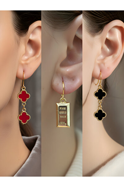 TURBİJ طقم أقراط نسائية مكون من 3 قطع مع رمزات عصرية