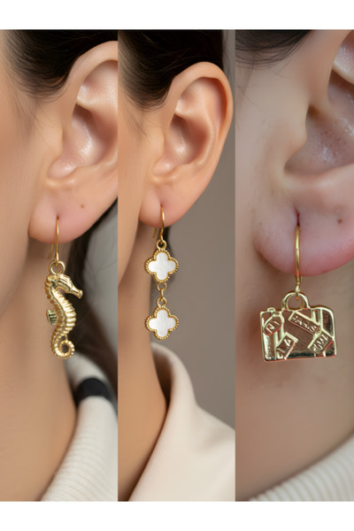 TURBİJ طقم أقراط نسائية مكون من 3 قطع مع رمزات عصرية