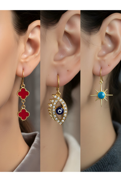 TURBİJ طقم أقراط نسائية مكون من 3 قطع مع رمزات عصرية