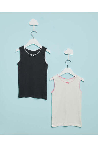 REDTAG Girls Black And Pink Embellished Vest Set (Pack Of 2)