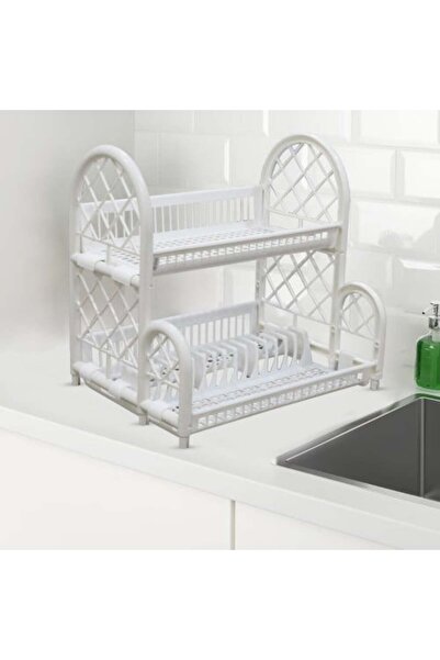 Dove Plastic 2-Tier Dish Organizer with Dish Rack - White NTK201