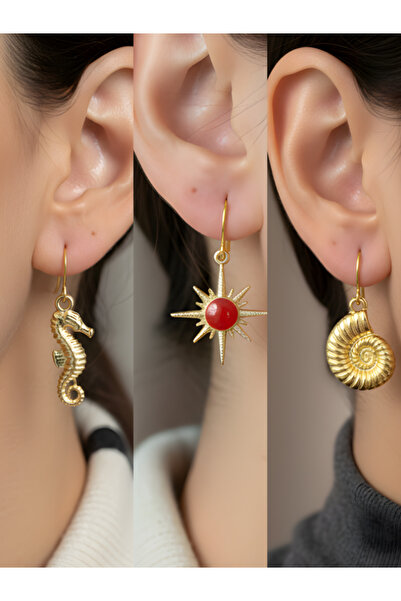 TURBİJ طقم أقراط نسائية مكون من 3 قطع مع رمزات عصرية