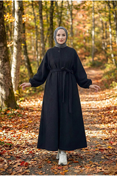 CHUL Siyah Buklet Kloş Kaban - Geniş Beden Aralığı