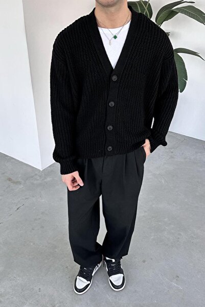 HAFKAGİYİM Black Knitted Detail Knitwear Cardigan