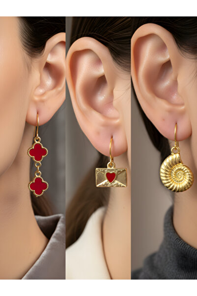 TURBİJ طقم أقراط نسائية مكون من 3 قطع مع رمزات عصرية