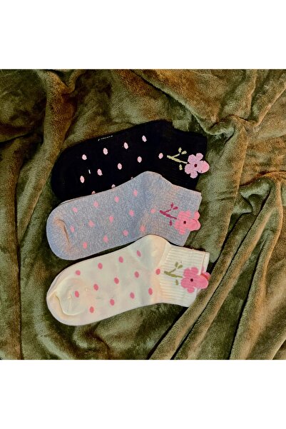 magıcgrange 3-Piece Cotton Embroidered Patterned Socks Set – Grade a Fabric, Women & Girls School Student Comfort&Soft