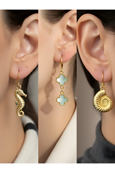 TURBİJ طقم أقراط نسائية مكون من 3 قطع مع رمزات عصرية