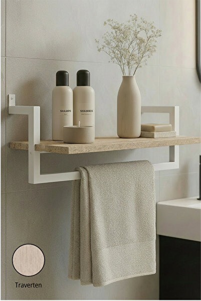 Euromob 60x20 cm, Banyo Rafı, Duvara Monte, Havluluk, 1 Katlı, Dekoratif Düze...