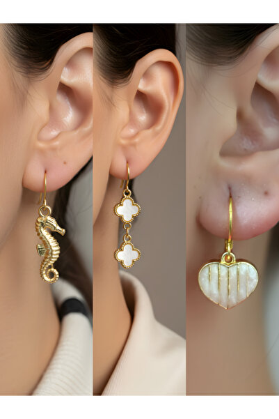 TURBİJ طقم أقراط نسائية مكون من 3 قطع مع رمزات عصرية