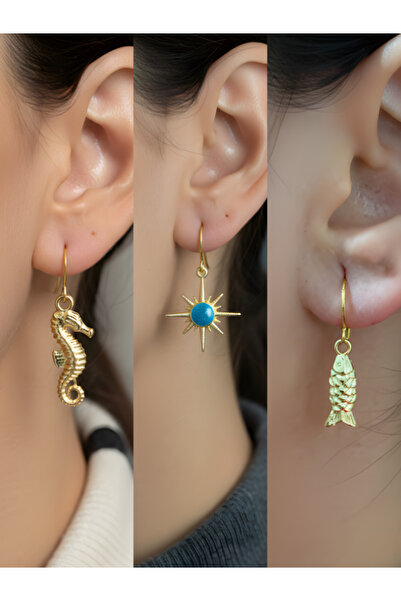 TURBİJ طقم أقراط نسائية مكون من 3 قطع مع رمزات عصرية